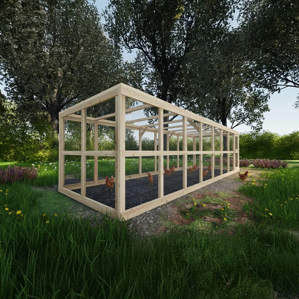Large Chicken Run Printed Plans 8x24 ft for 25 Chickens