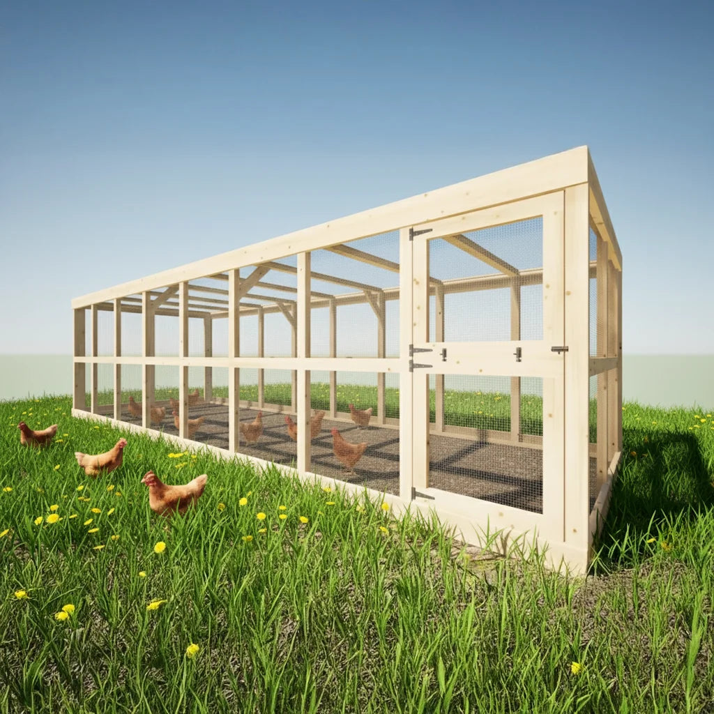 Large Chicken Run Printed Plans 8x24 ft for 25 Chickens