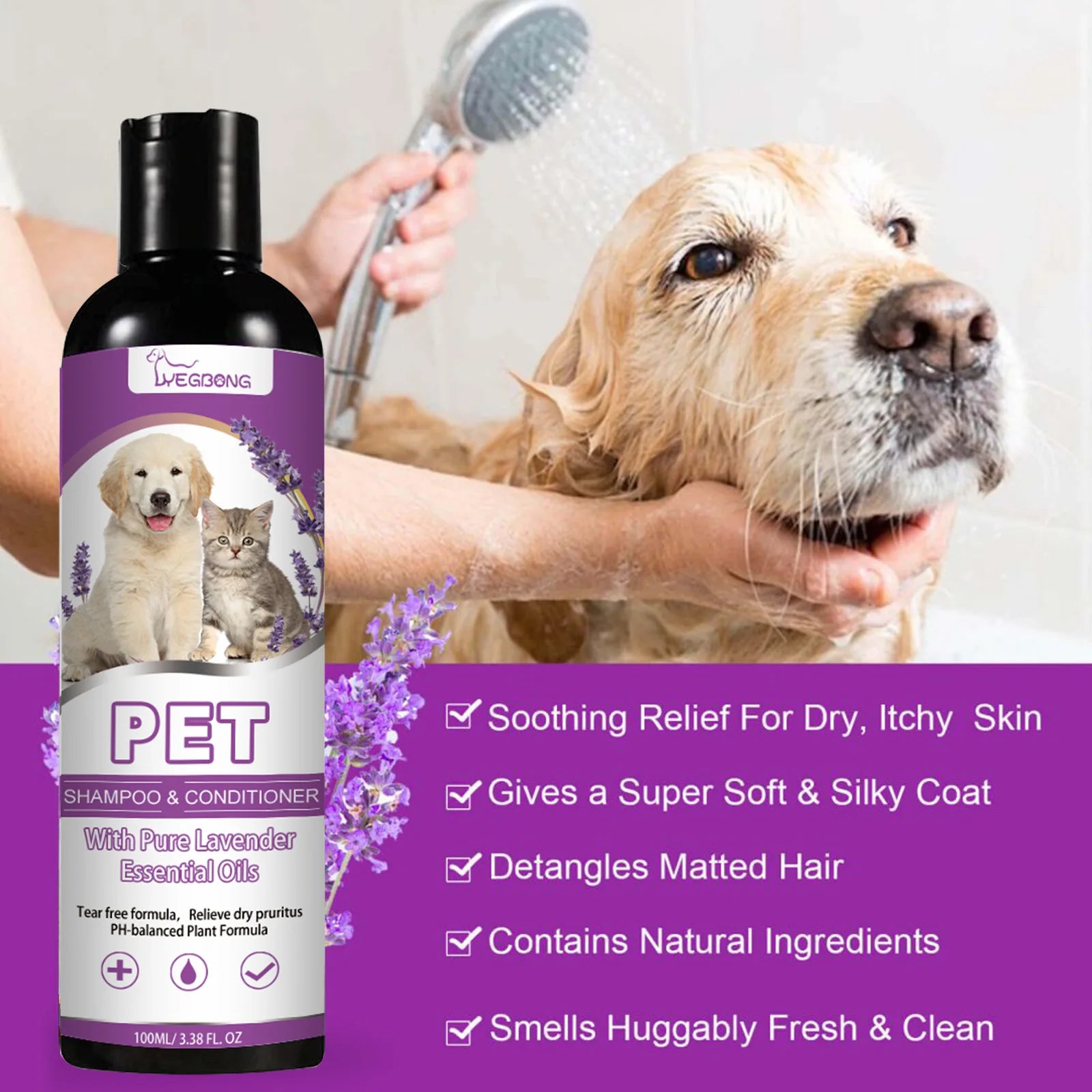 Yegbong 100ml Pet Shampoo Conditioner Hair Smooth Cat Dog Hair Softening Relieve Itching Ph Balance Cleaning Dry Skin Relief Pet