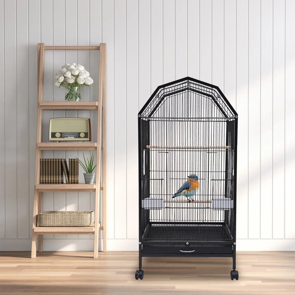 40-Inch Wrought Iron Bird Cage with Open-Top and Rolling Stand