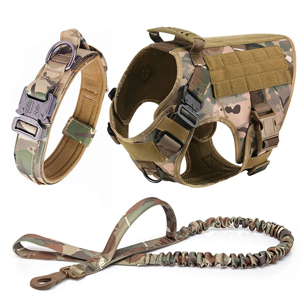 Large Dog Harness Collar Leash Set Military Dog Harnesses Pet Tactical Vest Training German Shepherd For Medium Large Dogs