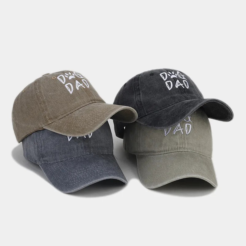 Retro Letter Embroidery  Dog Dad Baseball Caps Washed Streetwear