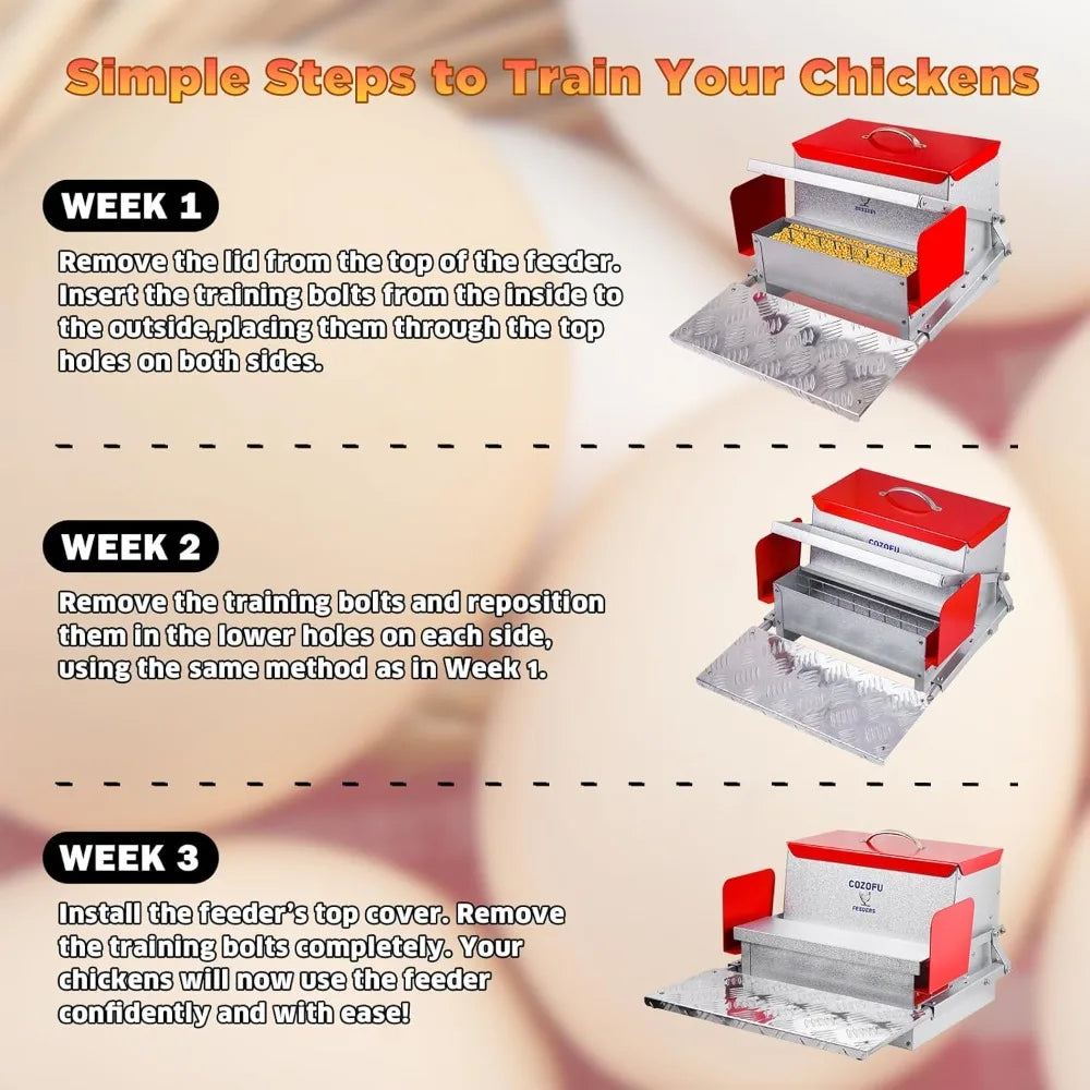Large Capacity for 6-12 Chickens, Lasts 10 Days (25lb Feed),