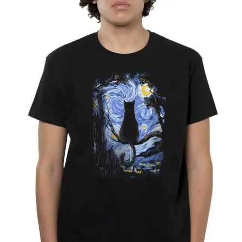 Men Clothing Mens T Shirts Cat Starry Night Van Gogh