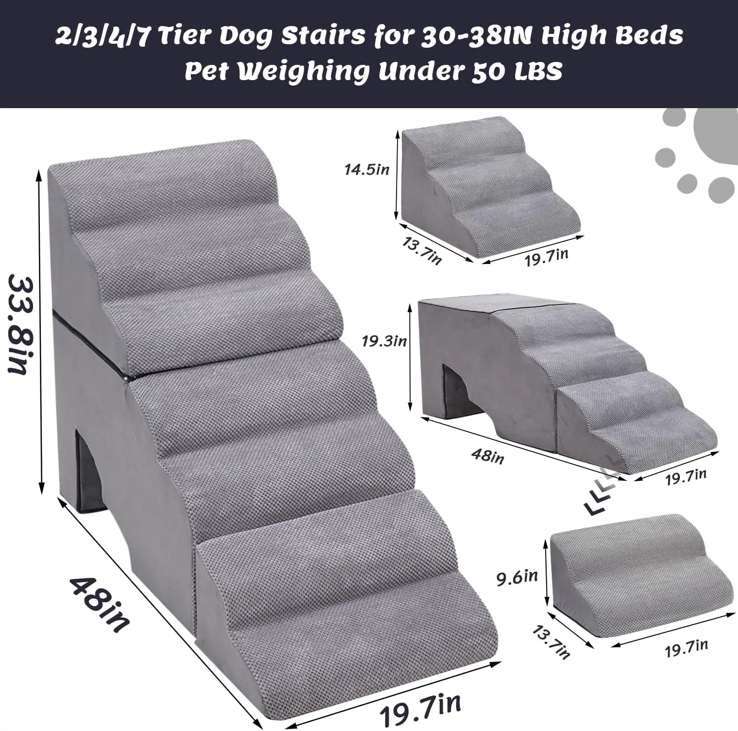 36" Tall Dog Stairs for High Beds