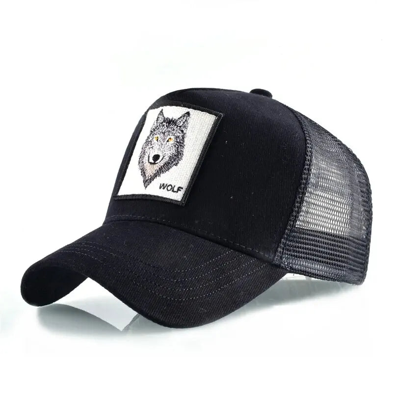 Four Seasons Trucker Cap Men Women Snapback Embroidery Wolf Patch