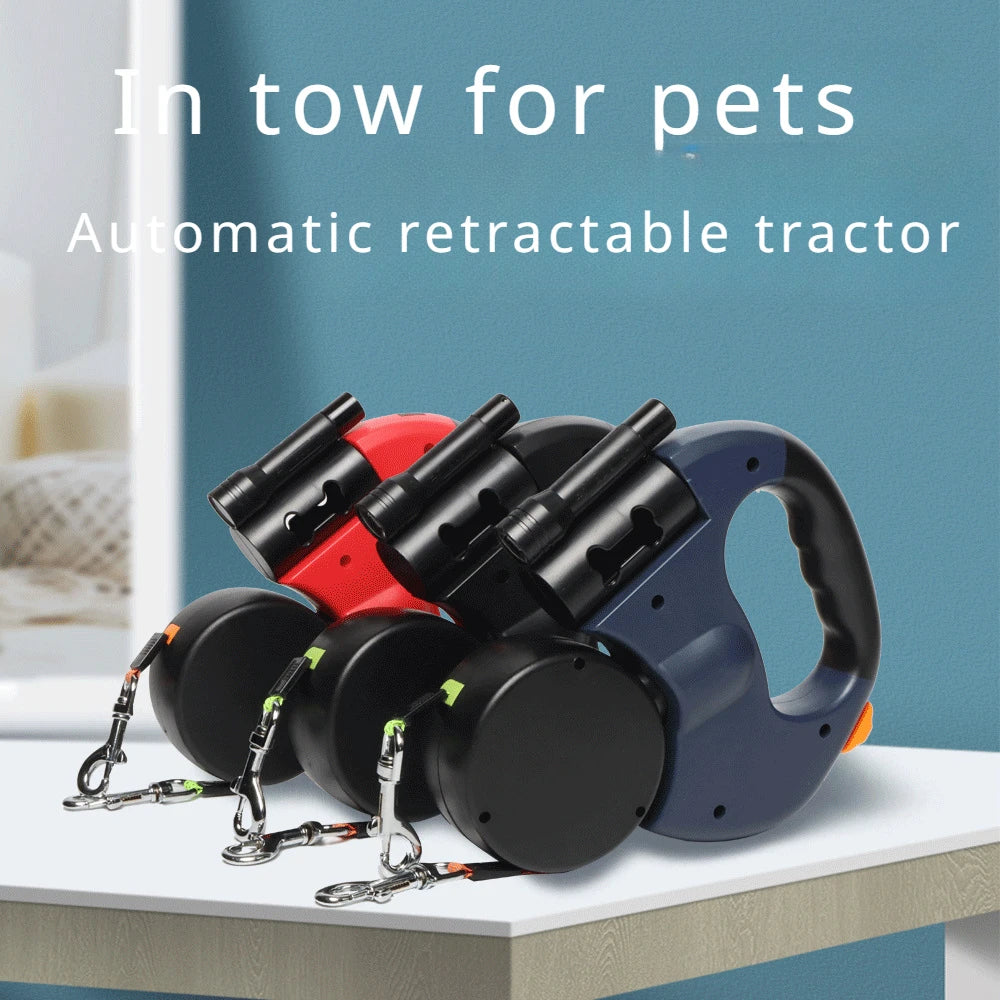 Automatic retractable two-end pet leash Dog leash with flashlight