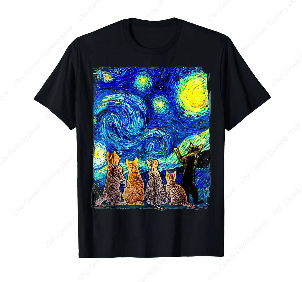 Men Clothing Mens T Shirts Cat Starry Night Van Gogh