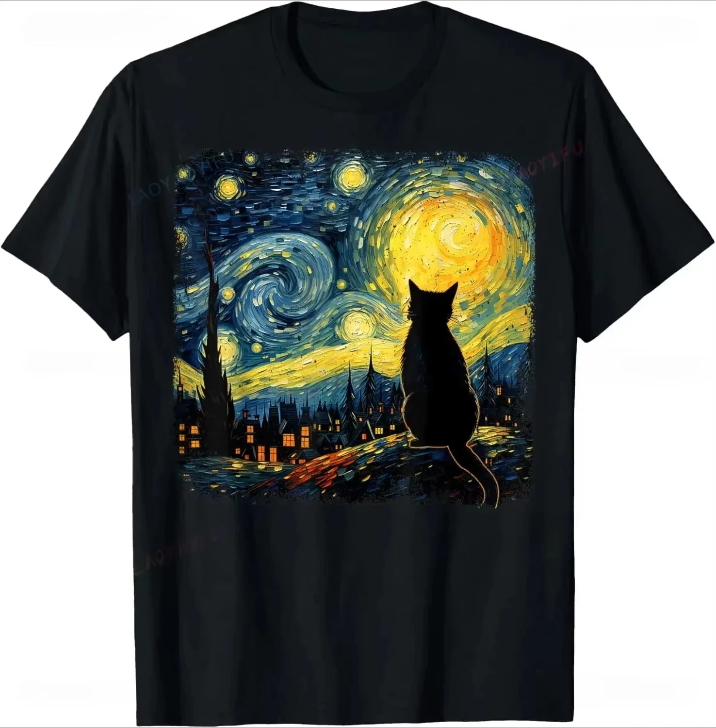 Men Clothing Mens T Shirts Cat Starry Night Van Gogh