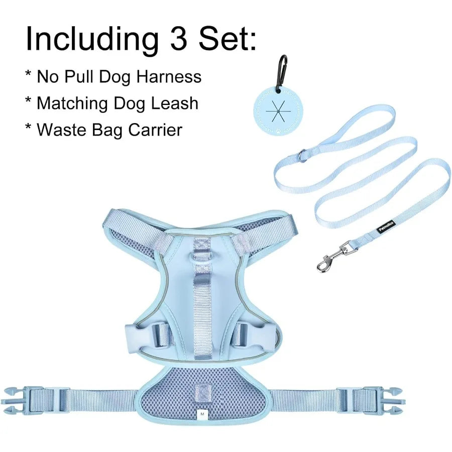 Light Blue Medium Dog Harness with Two Leash Clips
