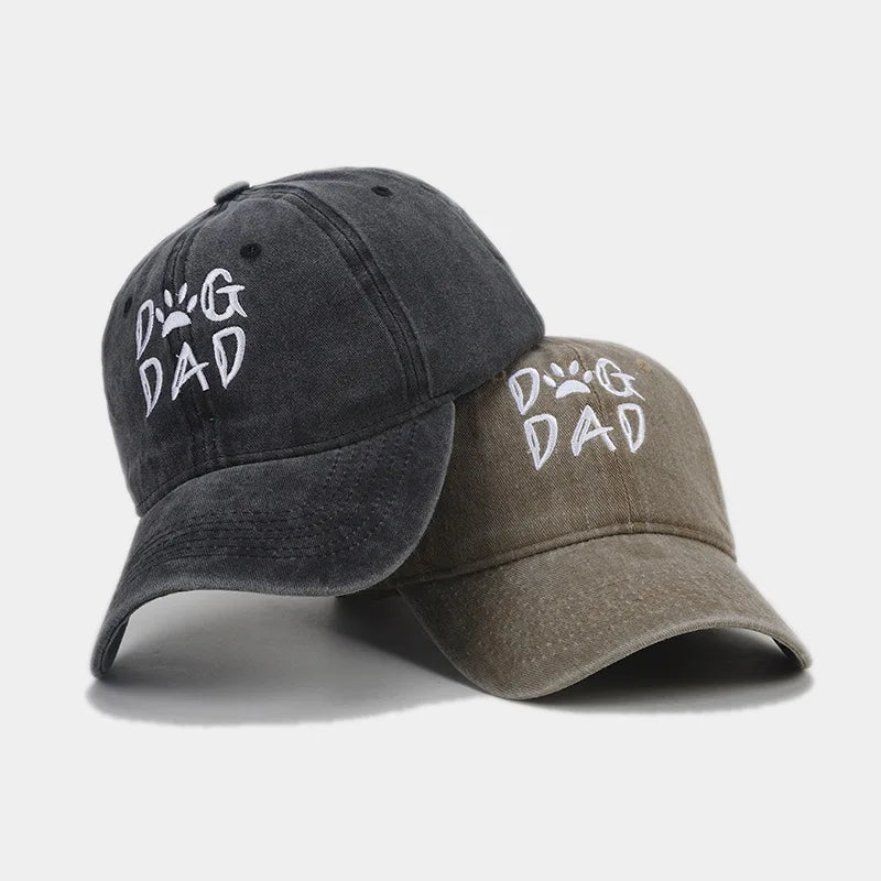 Retro Letter Embroidery  Dog Dad Baseball Caps Washed Streetwear