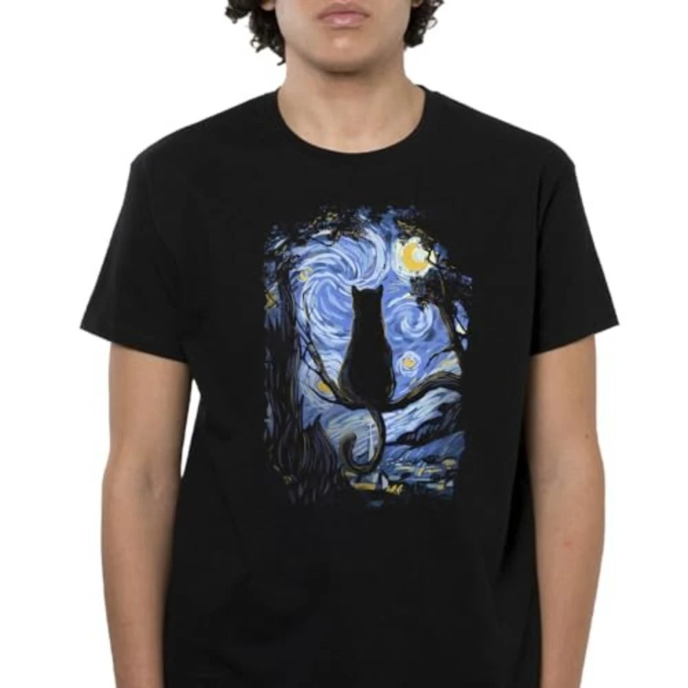 Men Clothing Mens T Shirts Cat Starry Night Van Gogh