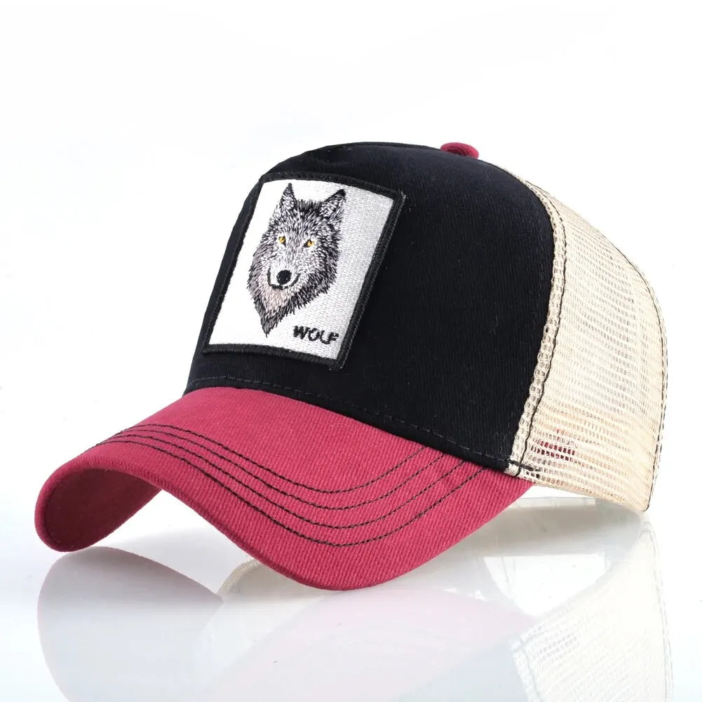Four Seasons Trucker Cap Men Women Snapback Embroidery Wolf Patch