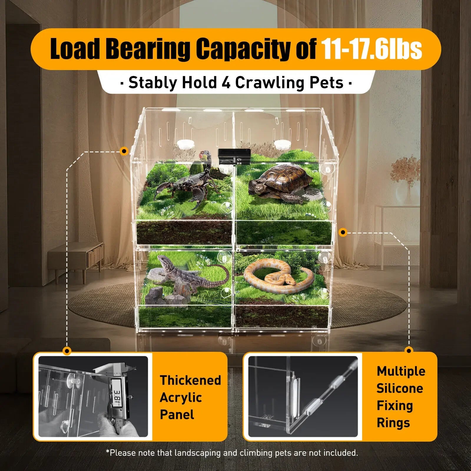 4 Grids Clear Acrylic Pet Reptile Cage Breeding