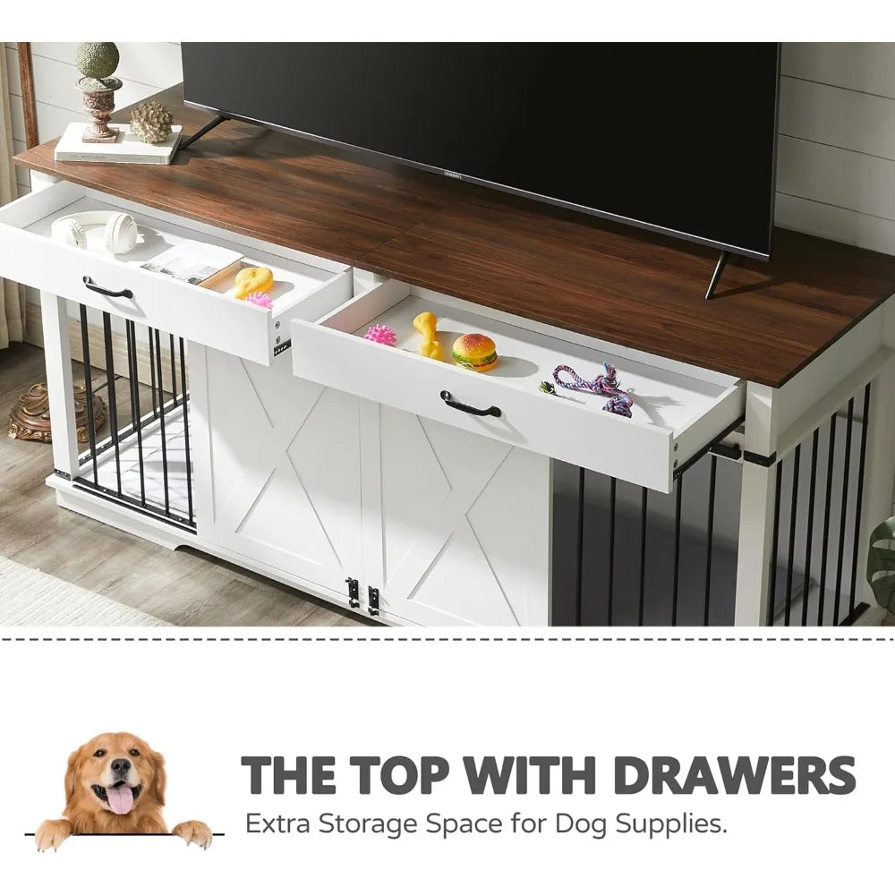 72.5" Double Dog Crate Furniture for 2 Medium Dogs,