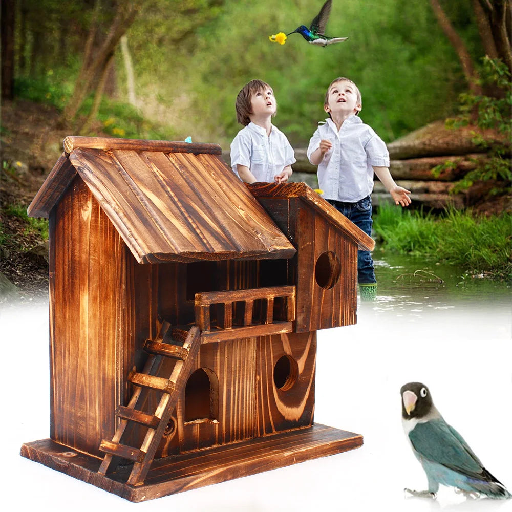 Pet Bird Squirrel Wooden Hanging Cage House Toy Outdoor