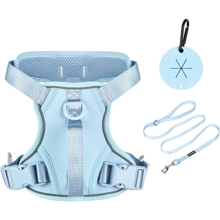 Light Blue Medium Dog Harness with Two Leash Clips