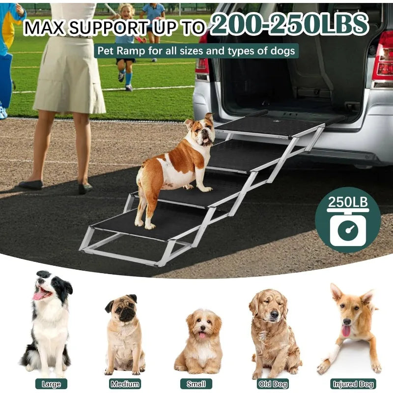 Extra Wide 4-Step Dog Ramp - Lightweight Aluminum Foldable