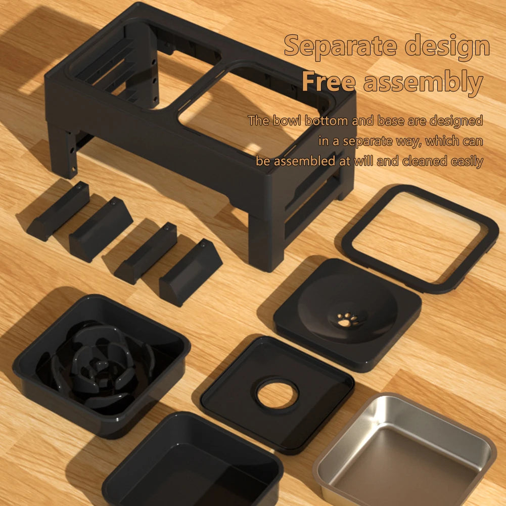 3 In 1 Pet Dog Stainless Steel Slow Feed Drinking Water Bowls