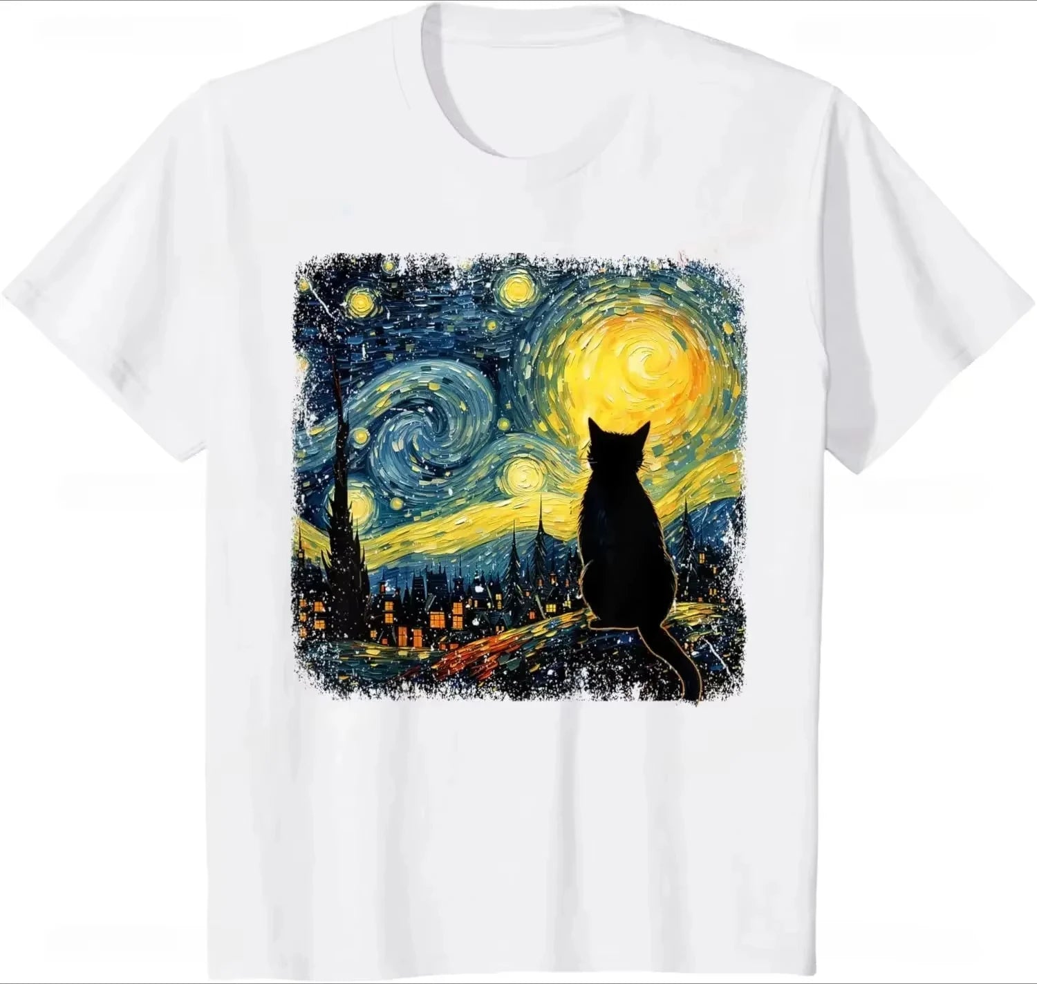 Men Clothing Mens T Shirts Cat Starry Night Van Gogh