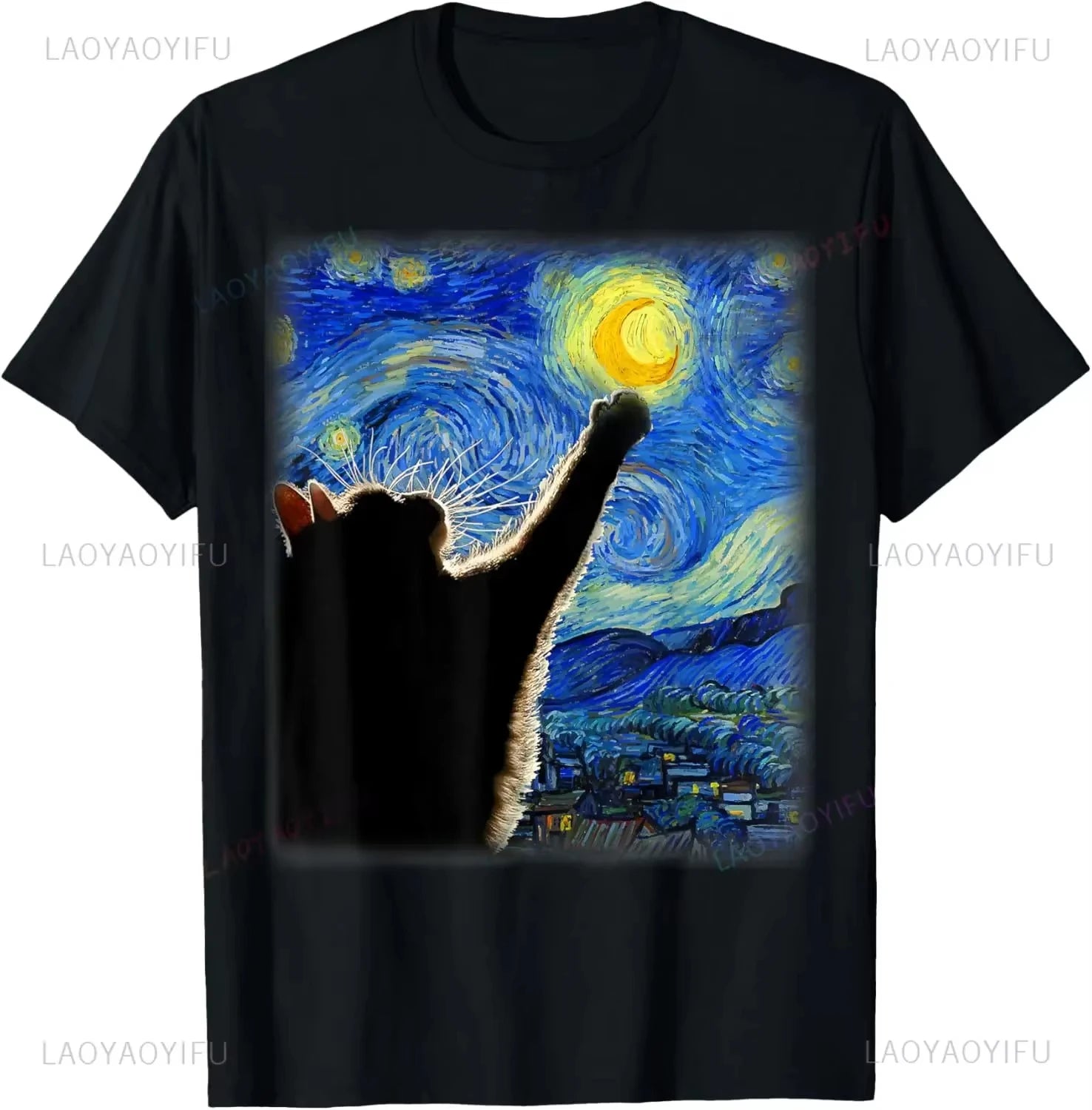 Men Clothing Mens T Shirts Cat Starry Night Van Gogh