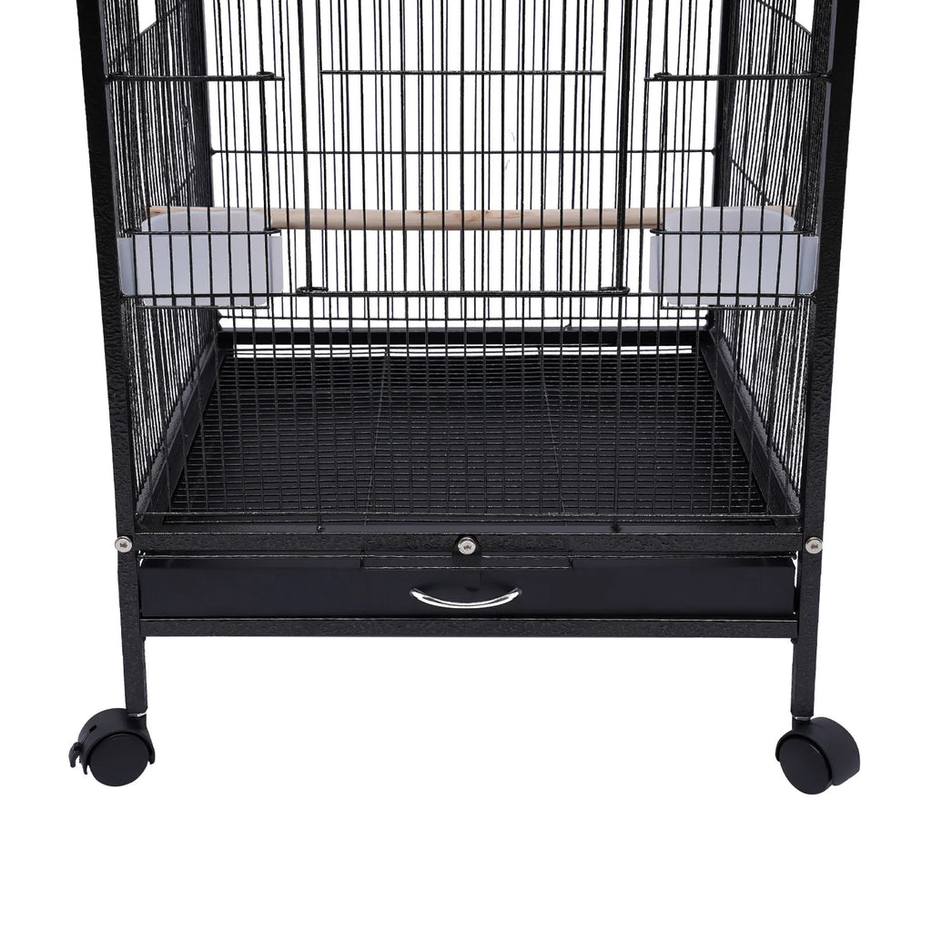 40-Inch Wrought Iron Bird Cage with Open-Top and Rolling Stand