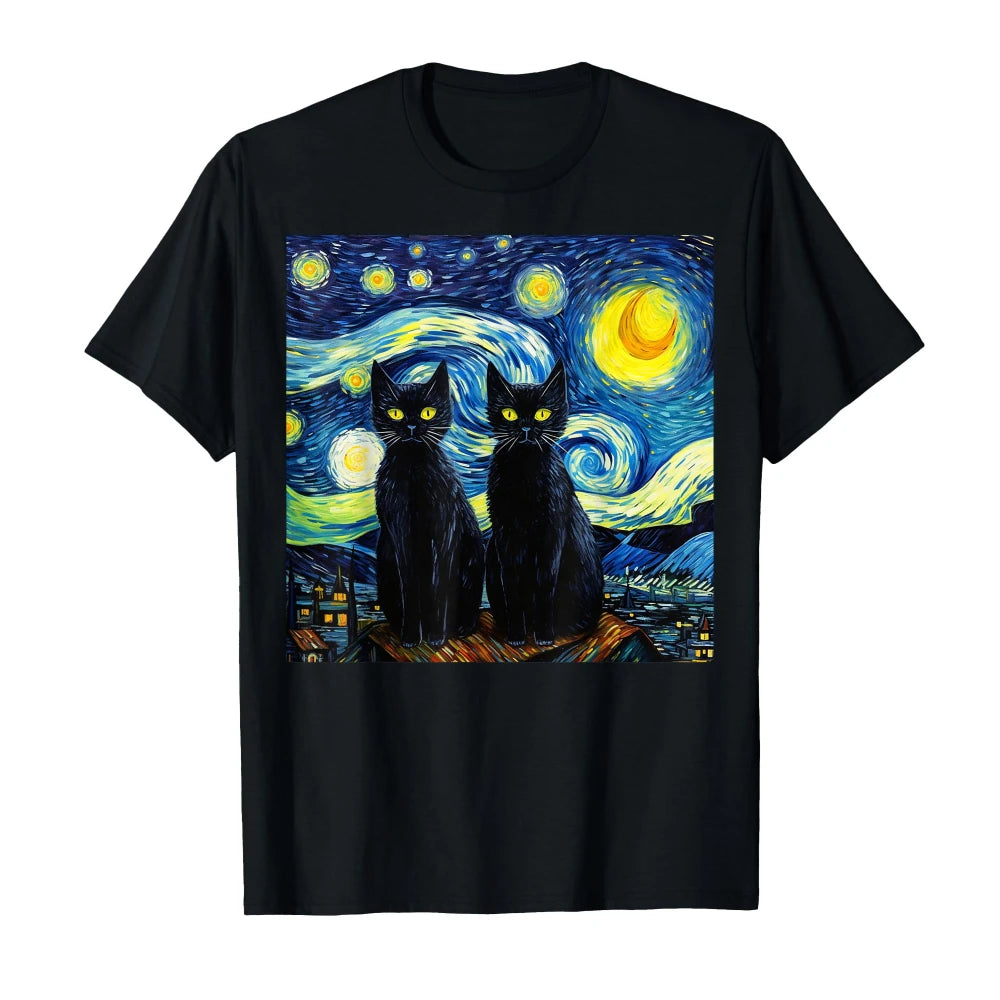 Men Clothing Mens T Shirts Cat Starry Night Van Gogh