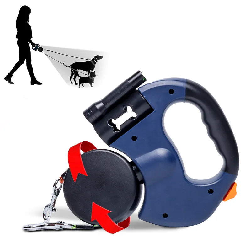 Automatic retractable two-end pet leash Dog leash with flashlight