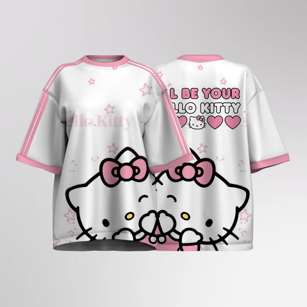 Women's  Oversized Hello Kitty Printed Short Sleeved T-shirt Top, Streetwear