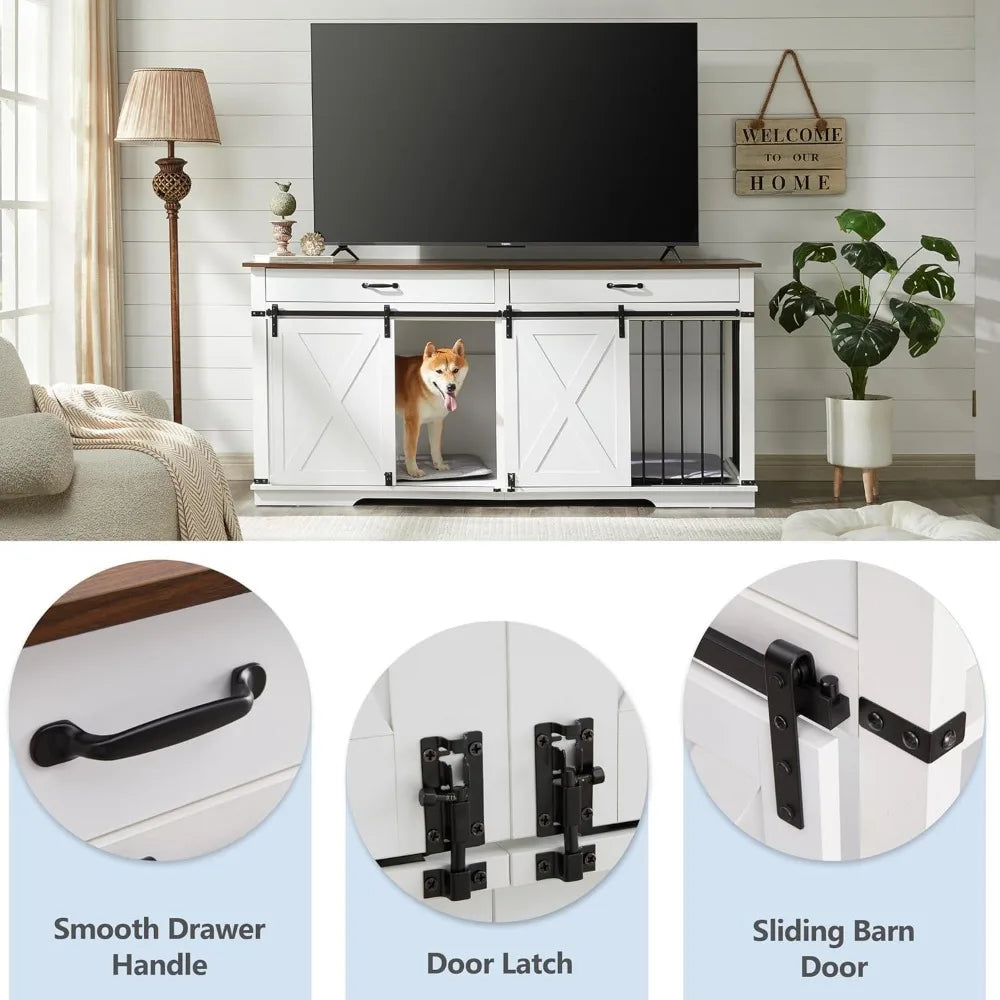 72.5" Double Dog Crate Furniture for 2 Medium Dogs,