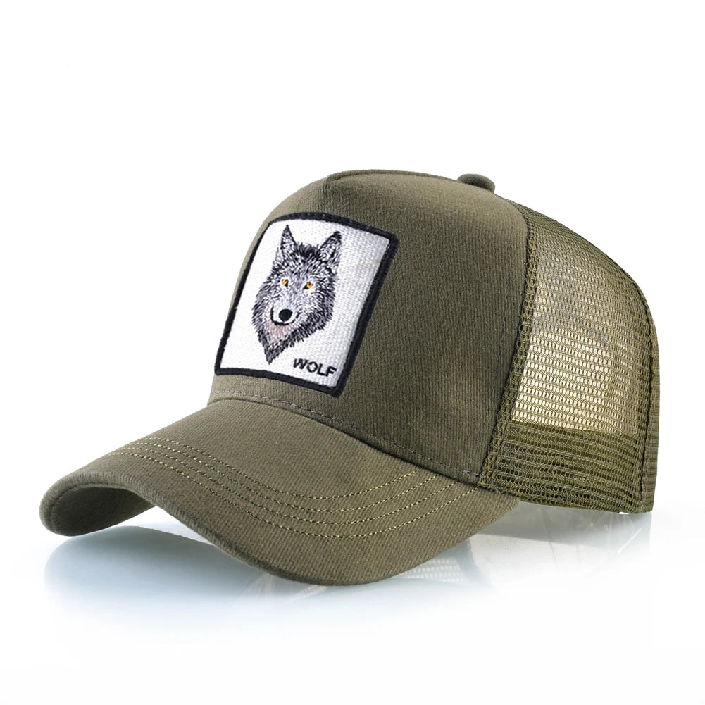 Four Seasons Trucker Cap Men Women Snapback Embroidery Wolf Patch
