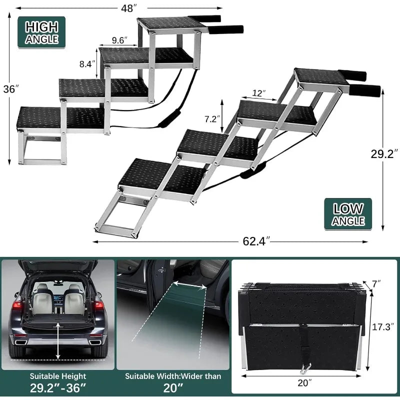 Extra Wide 4-Step Dog Ramp - Lightweight Aluminum Foldable