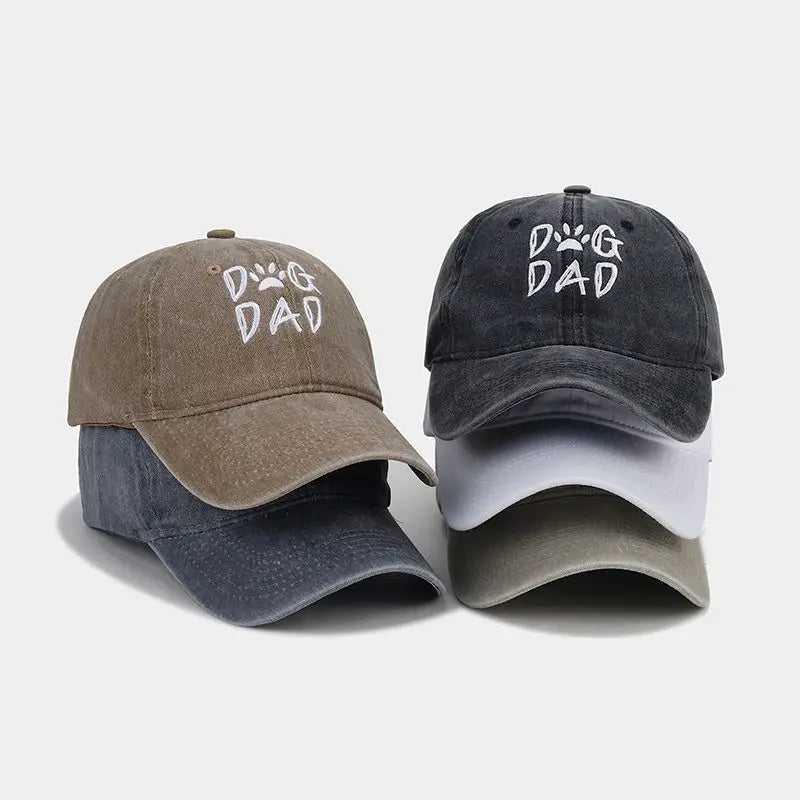 Retro Letter Embroidery  Dog Dad Baseball Caps Washed Streetwear