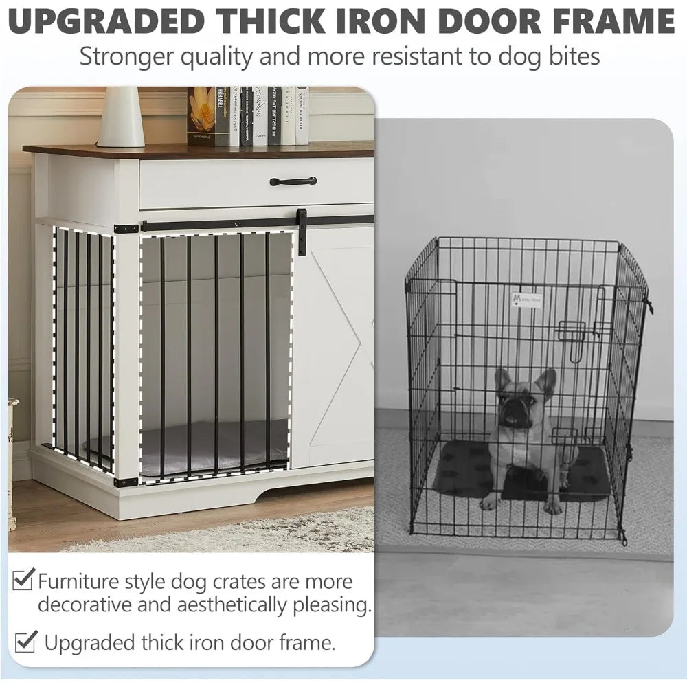 72.5" Double Dog Crate Furniture for 2 Medium Dogs,