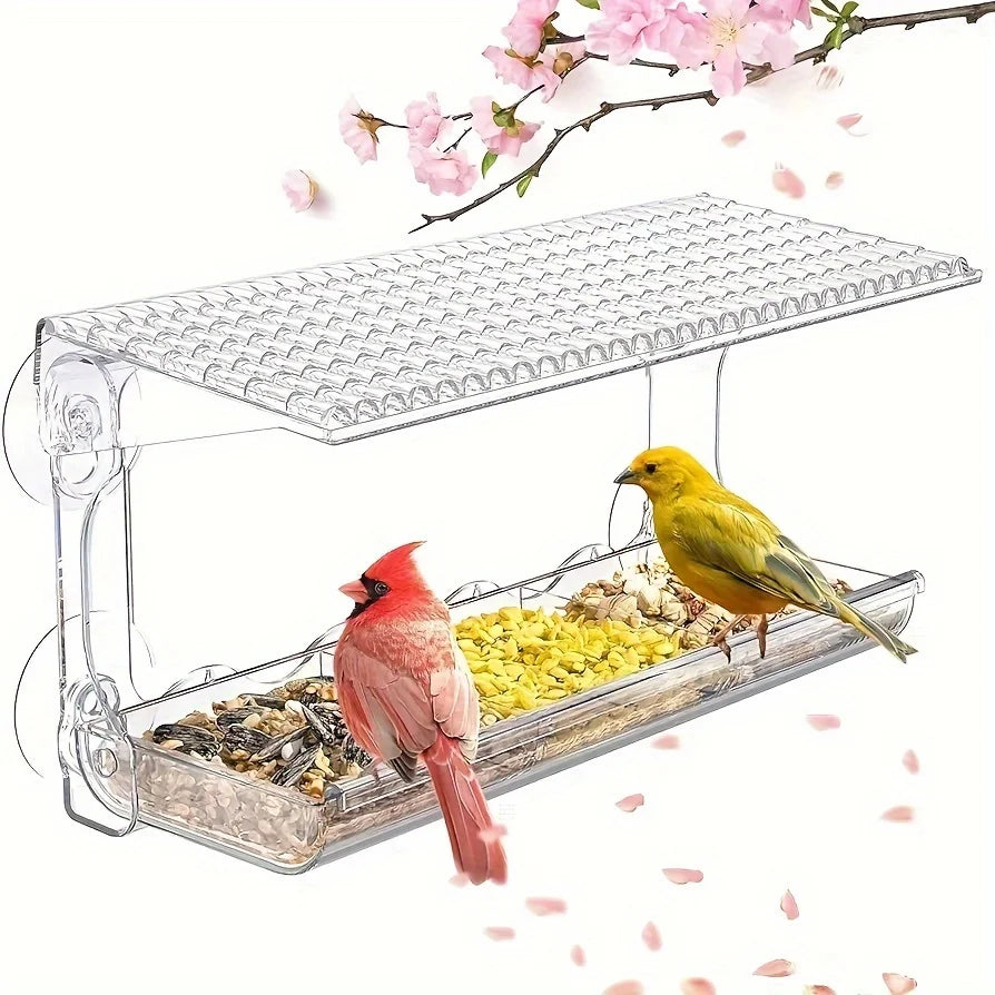 Indestructible Large Window Bird Feeder with Removable Seed & Water Tray