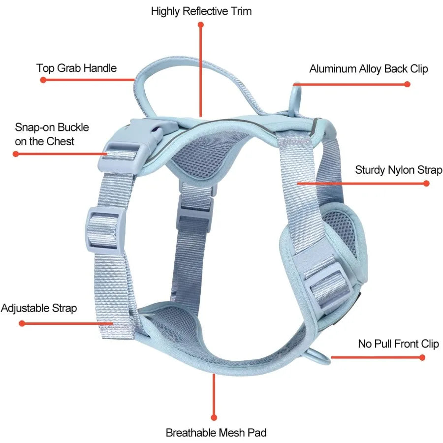 Light Blue Medium Dog Harness with Two Leash Clips