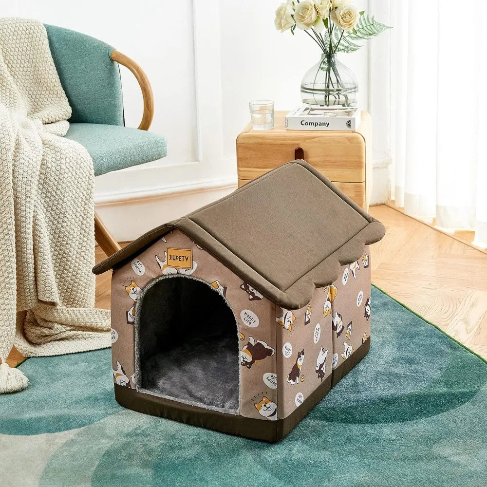 Large Indoor , Warm and Cozy Sleeping Cave Bed for Cats and Dogs, Brown