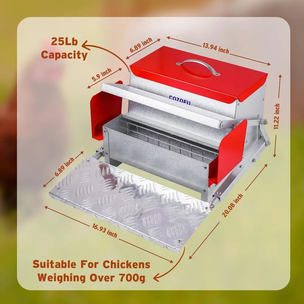 Large Capacity for 6-12 Chickens, Lasts 10 Days (25lb Feed),