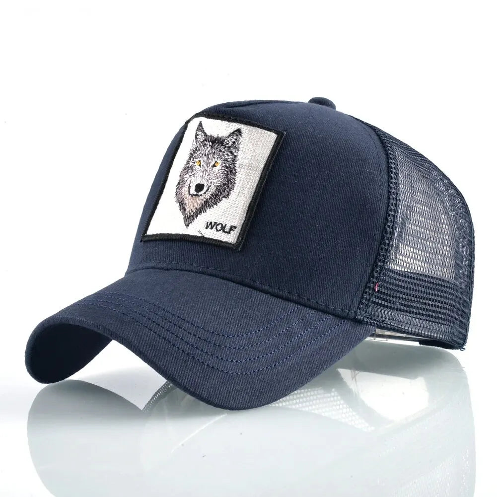 Four Seasons Trucker Cap Men Women Snapback Embroidery Wolf Patch