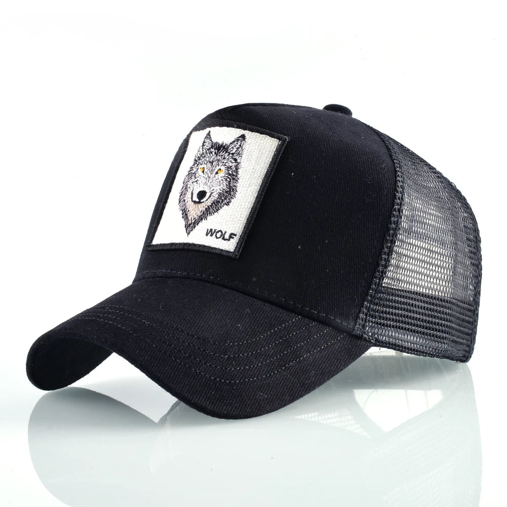 Four Seasons Trucker Cap Men Women Snapback Embroidery Wolf Patch
