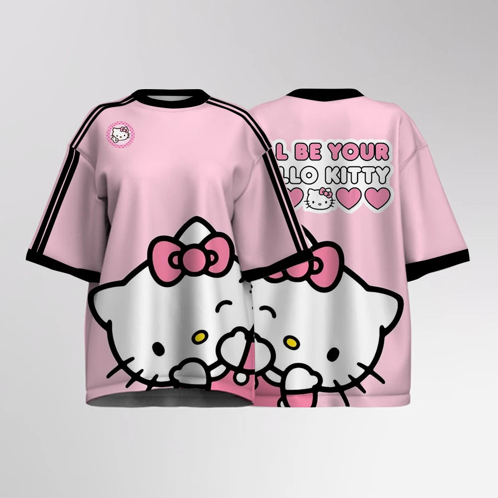 Women's  Oversized Hello Kitty Printed Short Sleeved T-shirt Top, Streetwear