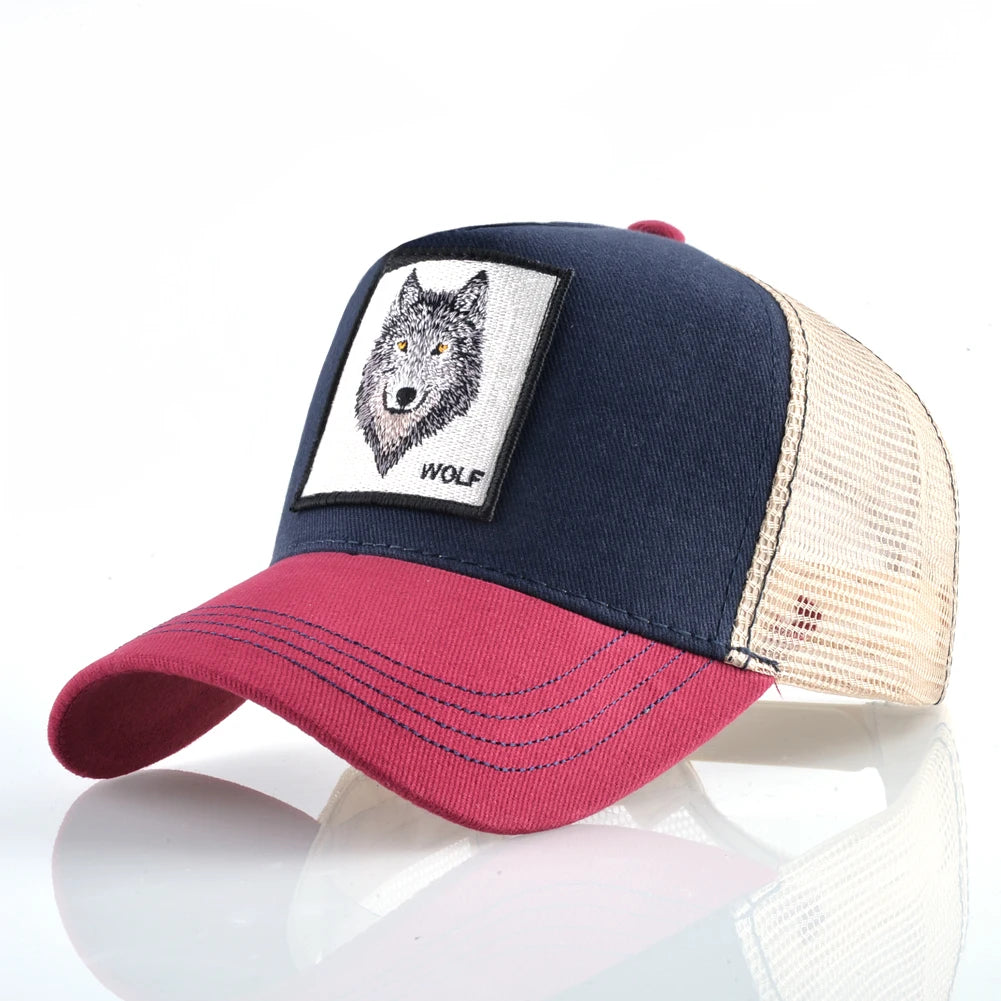 Four Seasons Trucker Cap Men Women Snapback Embroidery Wolf Patch