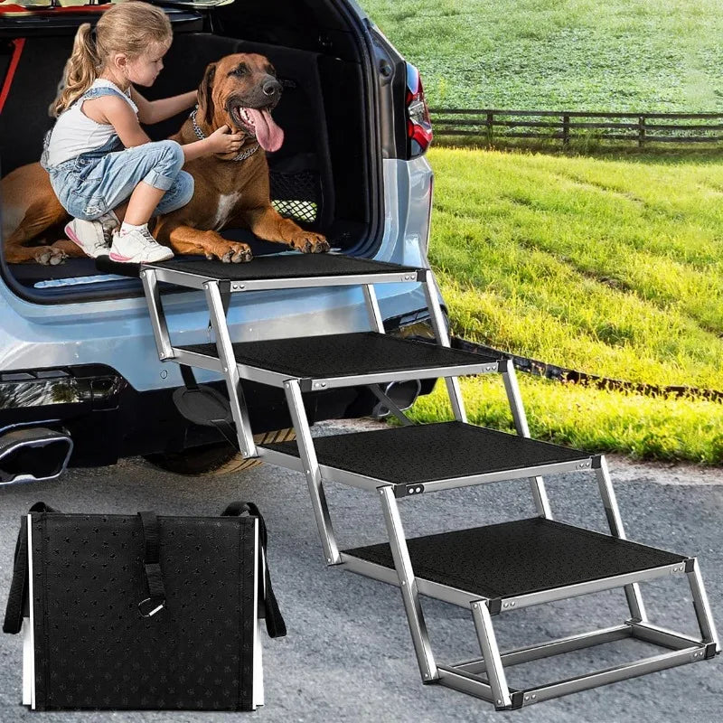 Extra Wide 4-Step Dog Ramp - Lightweight Aluminum Foldable