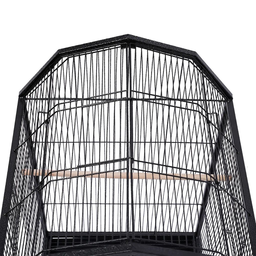 40-Inch Wrought Iron Bird Cage with Open-Top and Rolling Stand