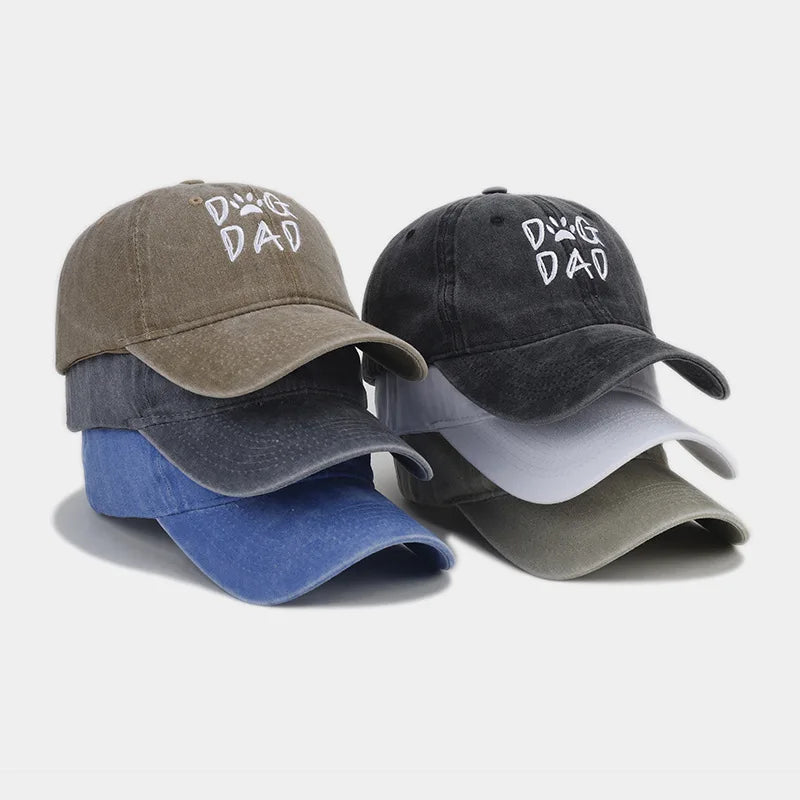 Retro Letter Embroidery  Dog Dad Baseball Caps Washed Streetwear