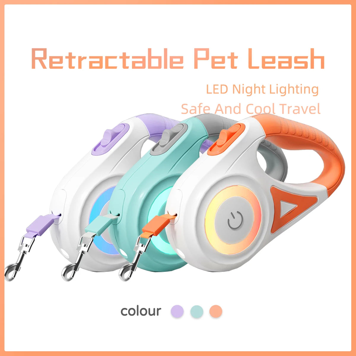 LED Retractable Dog Leash with light