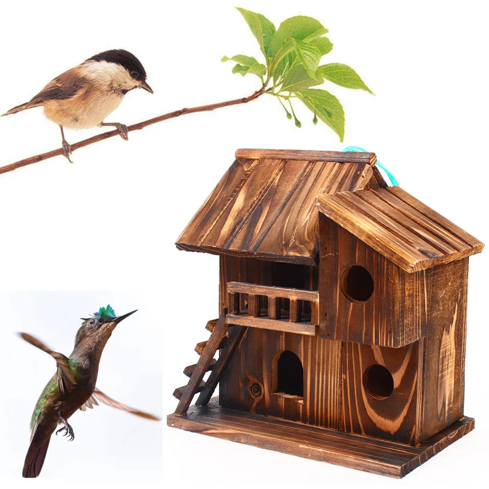 Pet Bird Squirrel Wooden Hanging Cage House Toy Outdoor
