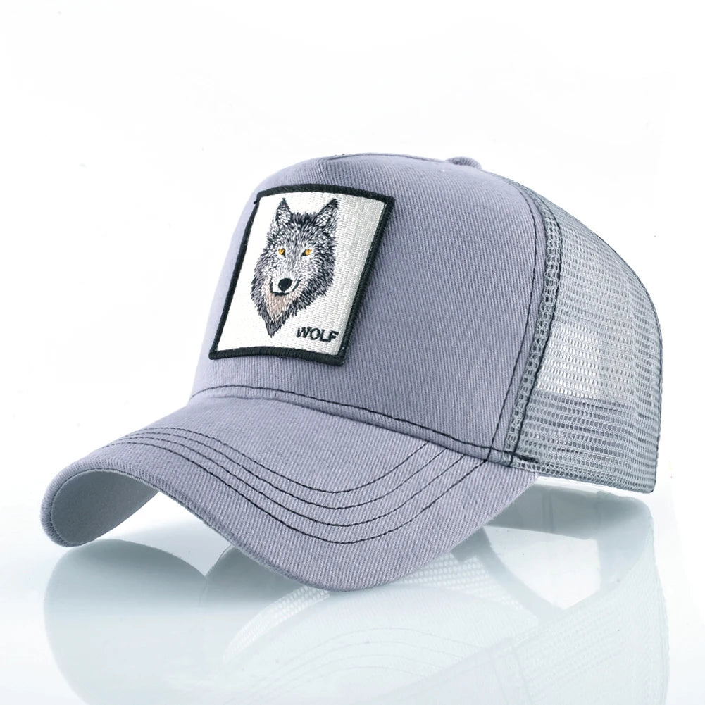 Four Seasons Trucker Cap Men Women Snapback Embroidery Wolf Patch