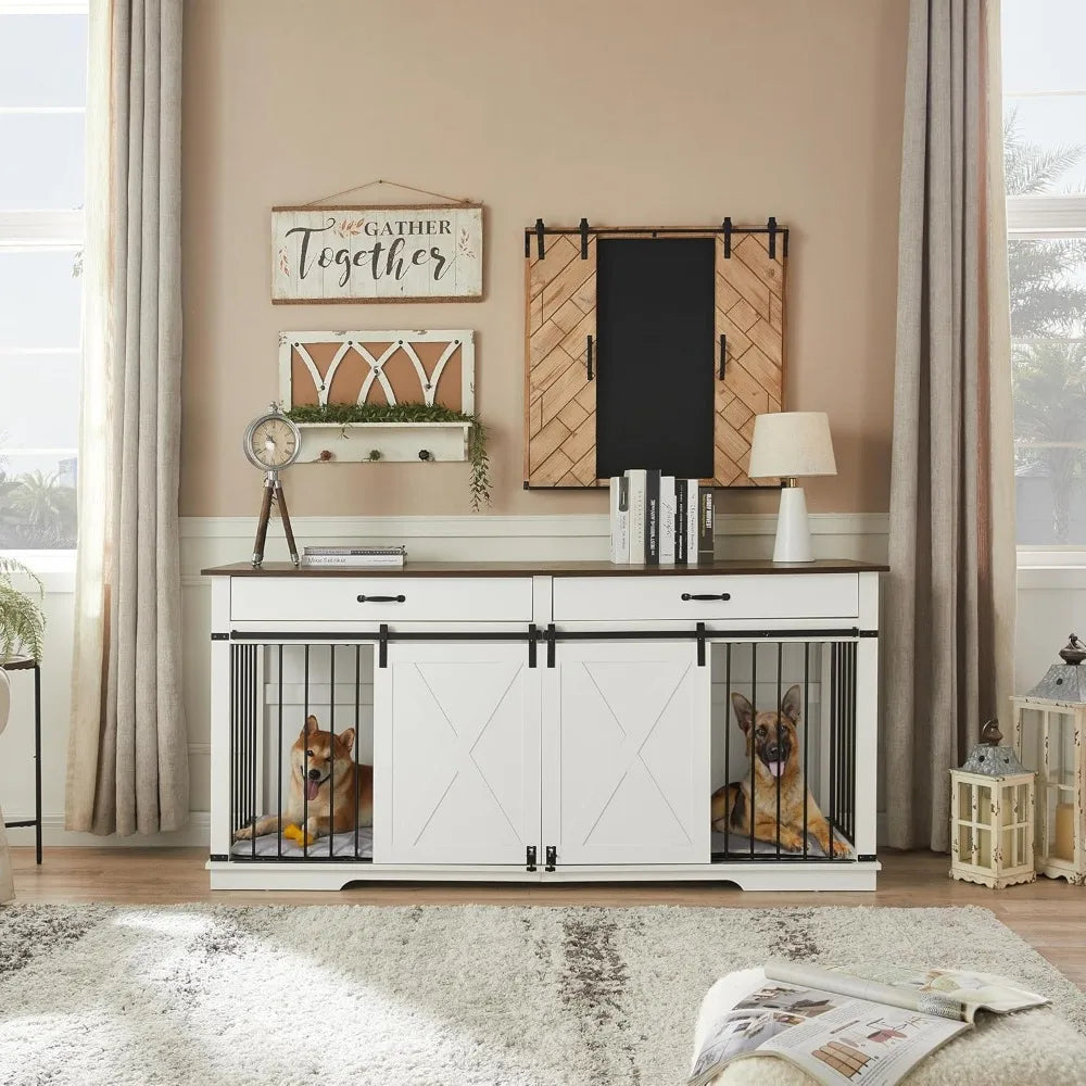 72.5" Double Dog Crate Furniture for 2 Medium Dogs,