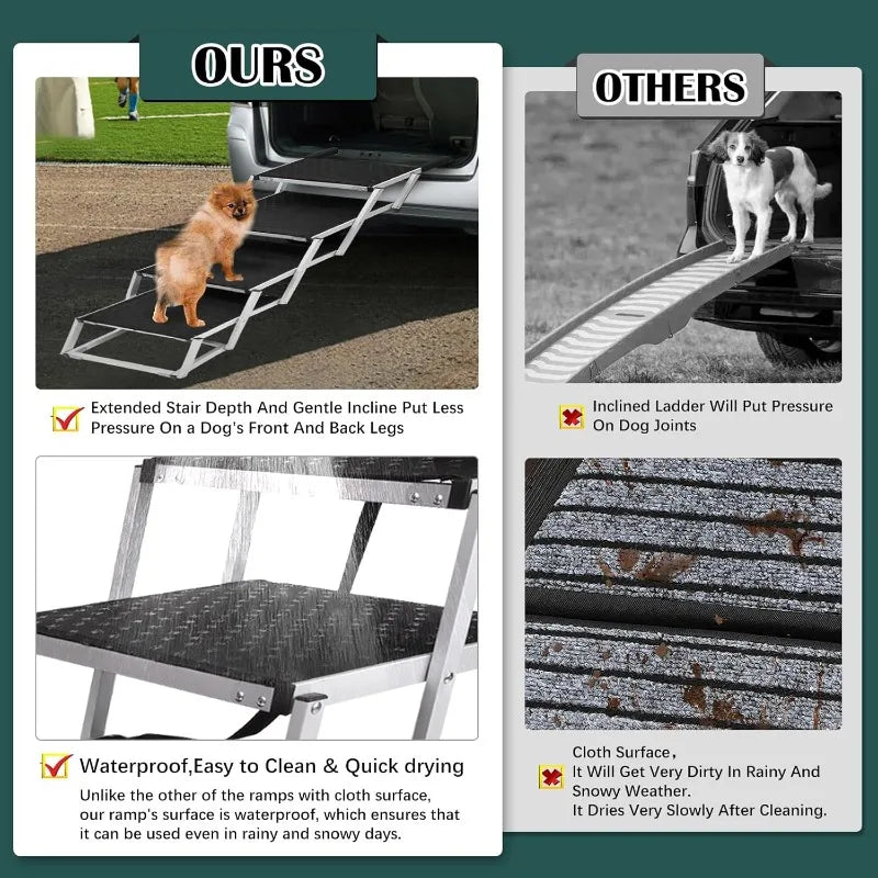 Extra Wide 4-Step Dog Ramp - Lightweight Aluminum Foldable